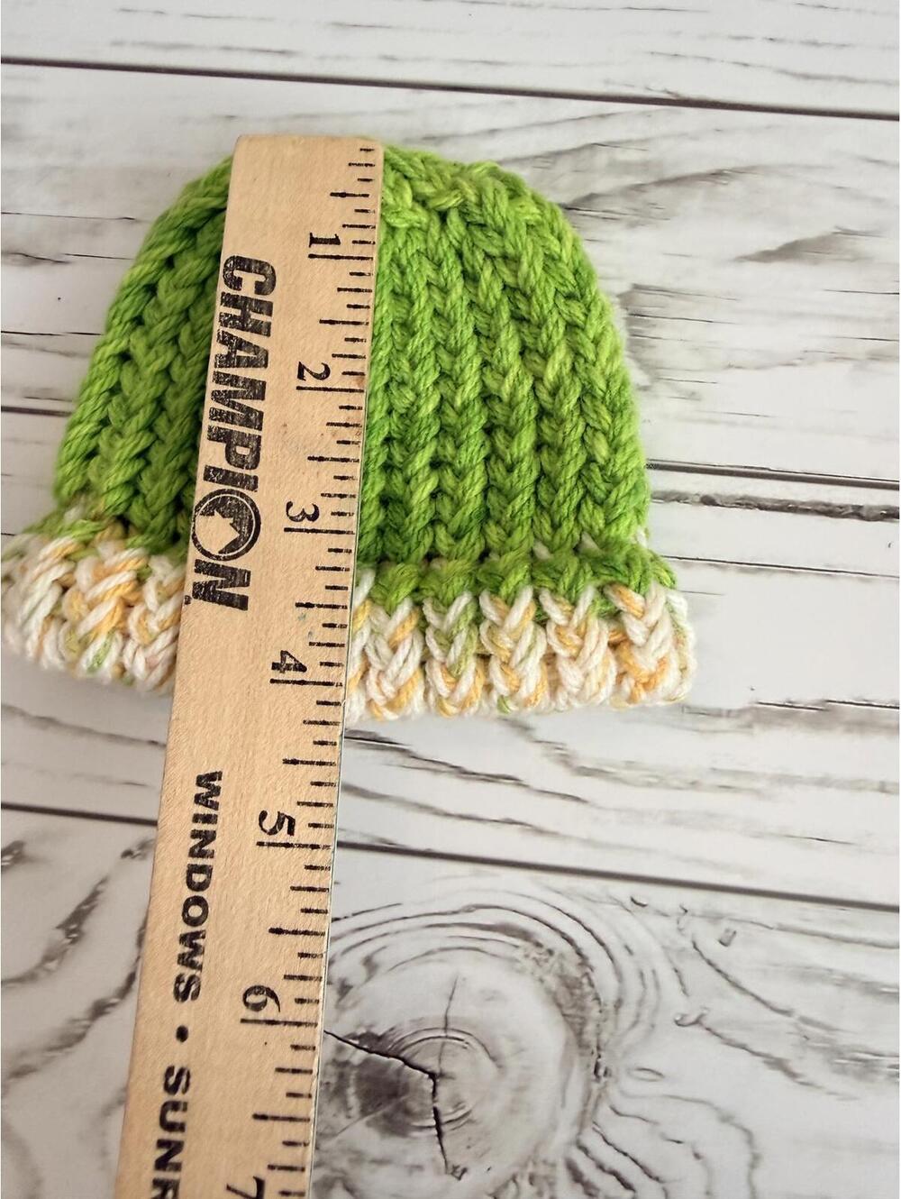 Hand Knit Baby Beanie Hats Lot of 3 Purple Green Multicolor Winter Infant - Picture 7 of 11